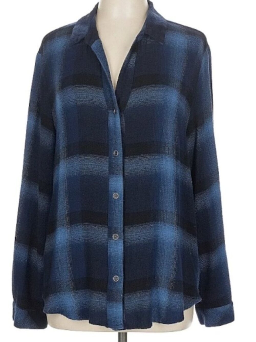 Bella Dahl Boyfriend Button Down - Black & Blue Plaid NWOT